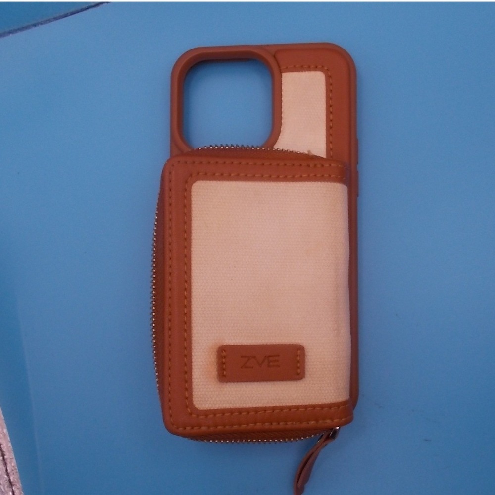 ZVE Canvas Wallet Phone Case Zipper Card Holder Cream Tan for Iphone13 promax